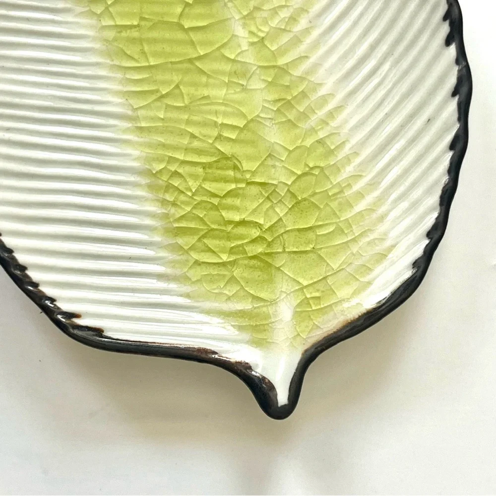 Crate & Barrel glass leaf ceramic jewelry plate